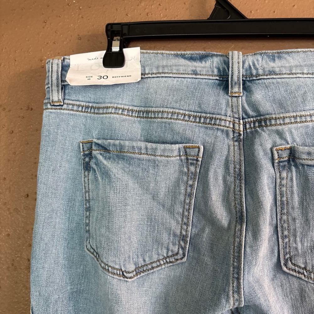 Loft Patchwork Boyfriend Jeans Light Wash Raw Hem Denim Size 30 10 NEW - Picture 5 of 11